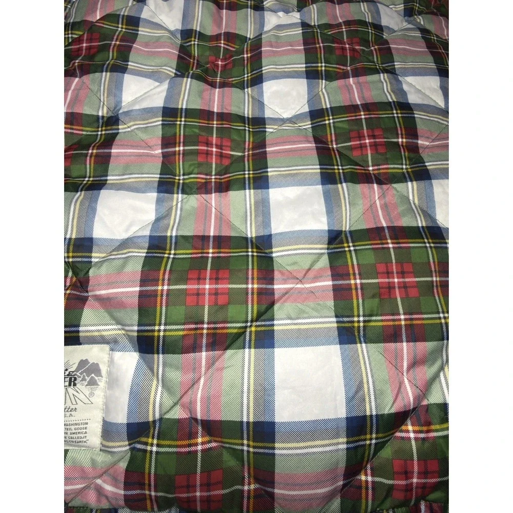 Eddie Bauer Throw Blanket Down Holiday Plaid Sherpa Puffer Camping Packable